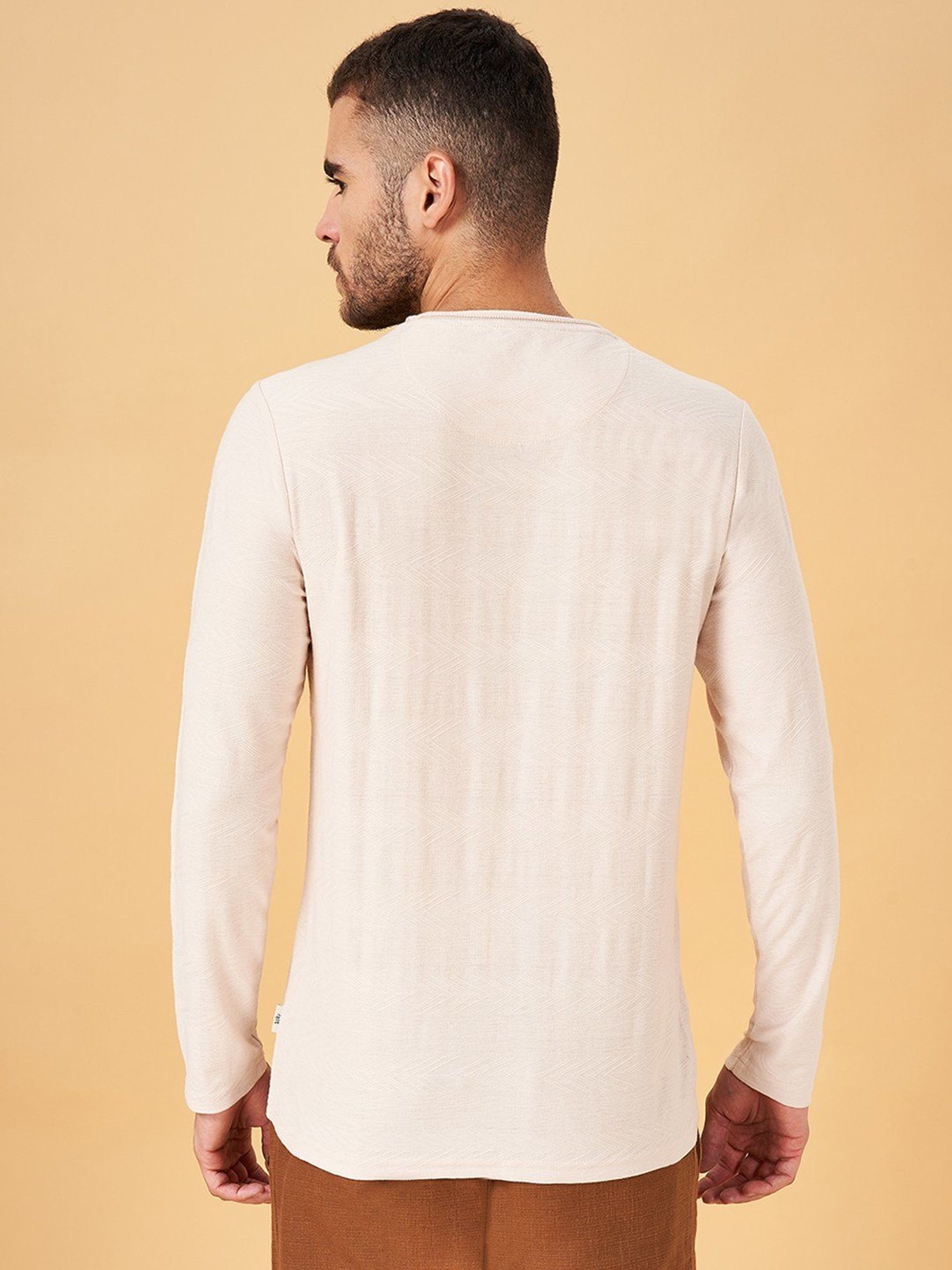 7 Alt by Pantaloons Light Peach Slim Fit T-Shirt