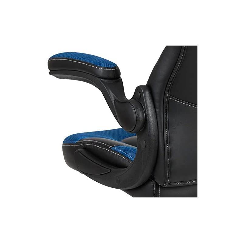 X10 Gaming Chair Racing Office Ergonomic Computer PC Adjustable Swivel Chair with Flip-up Arms, Blue/Black LeatherSoft