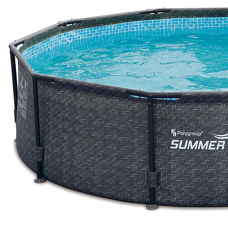 Summer Waves P2001448E14ft x 48in Outdoor Round Frame Above Ground Swimming Pool Set with Ladder, Skimmer Filter Pump, and Filter Cartridge, Gray