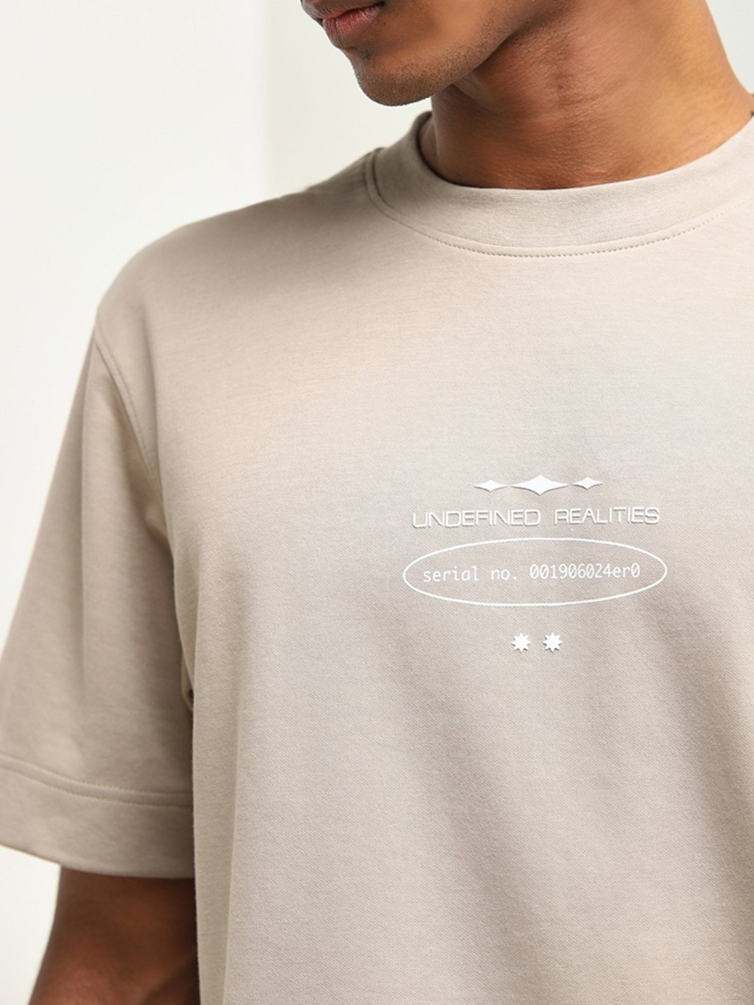 Studiofit by Westside Taupe Text Pattern Regular-Fit T-Shirt