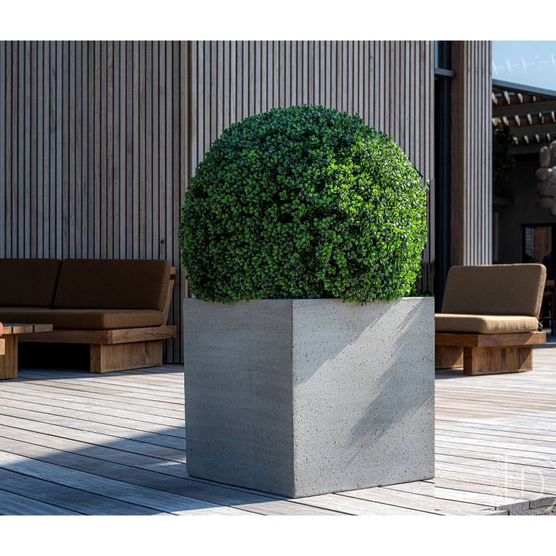 Small Boxwood Indoor/Outdoor Modern Square Planter with Artificial Plant Green - Pottery Pots