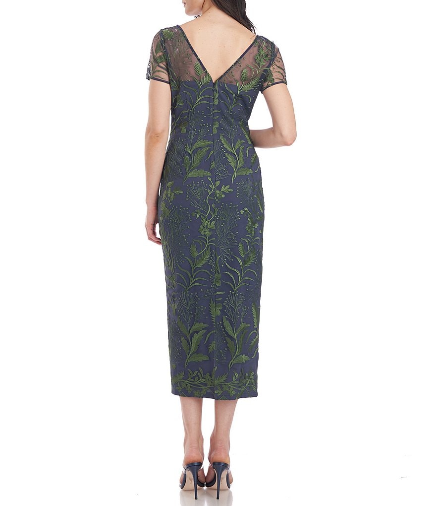 Marina Sequin Lace Round Neck 3/4 Sleeve Sheath Dress