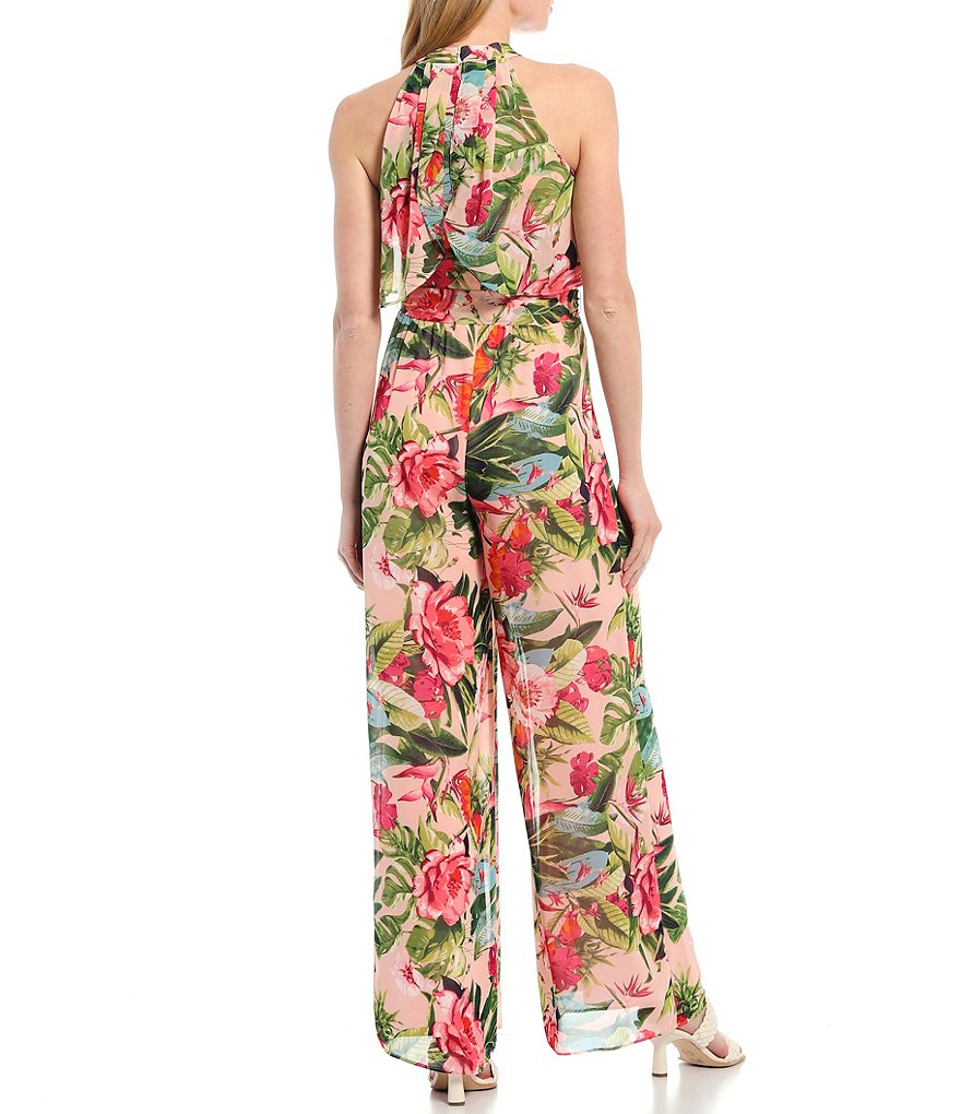Eliza J Floral Chiffon Sleeveless Tiered Popover Jumpsuit