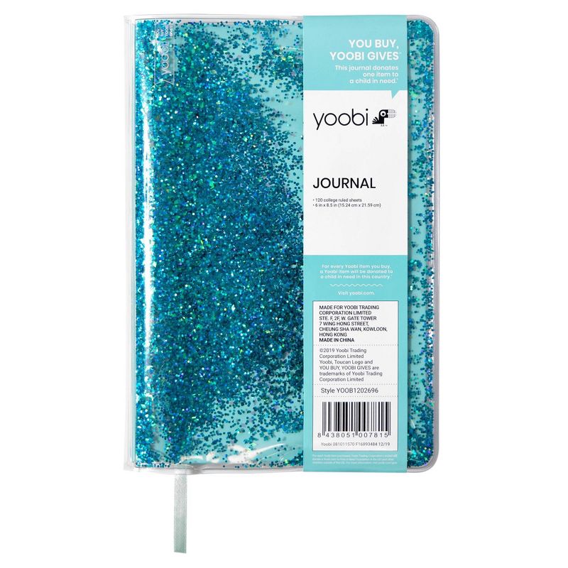 Lined Journal Glitter Liquid Filled Aqua - Yoobi™