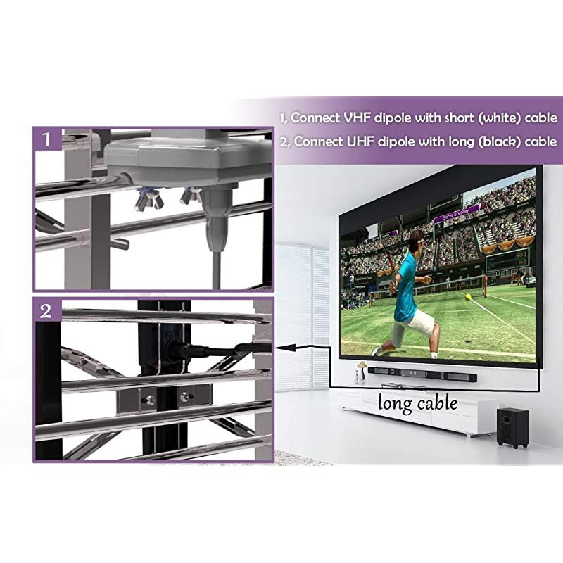 Outdoor Digital HDTV Antenna with High Gain and Low Noise Amplifier 40FT RG6 Coaxial Cable 2 Way Splitter 150 Miles Range UHF and VHF Easy Installation Upgraded Version