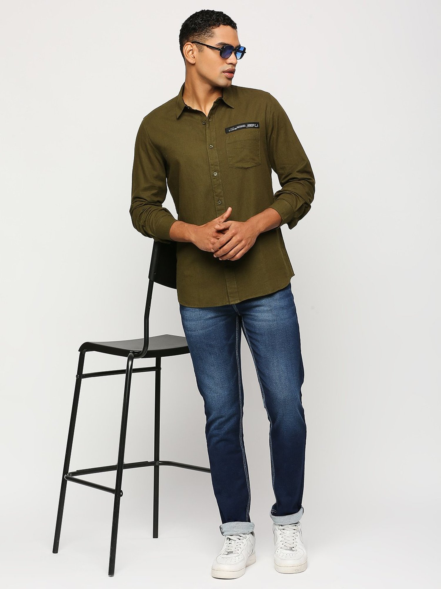 SOLEMIO Olive Slim Fit Cotton Shirt