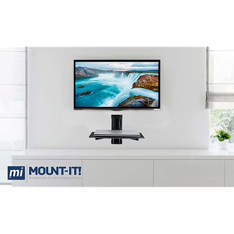 MI891 Floating Wall Mounted Shelf Bracket Stand for AV Receiver Component Cable Box Playstation4 Xbox1 DVD Player Projector 176 Lbs Capacity 1 Shelf Tinted Tempered Glass Black