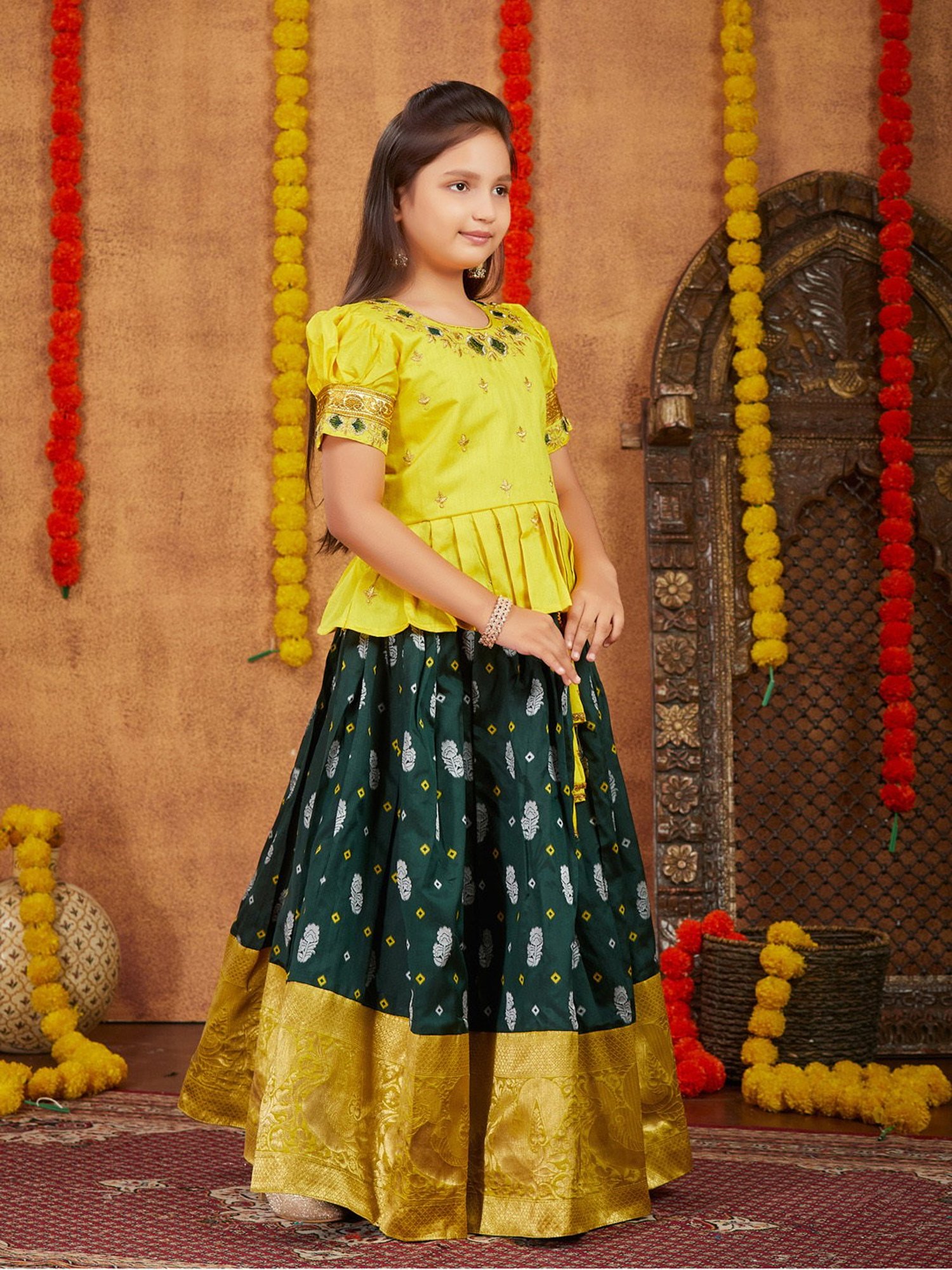 A Little Fable Kids Red & Beige Embellished Lehenga Choli