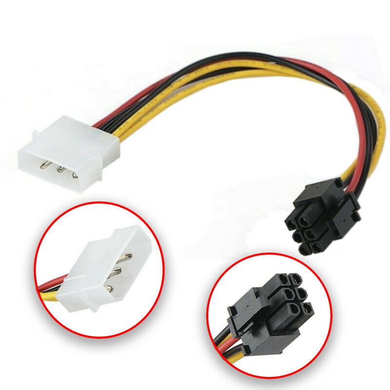 4 Pin Molex to 6 Pin PCI-Express PCIE Video Card Power Converter Adapter Cable