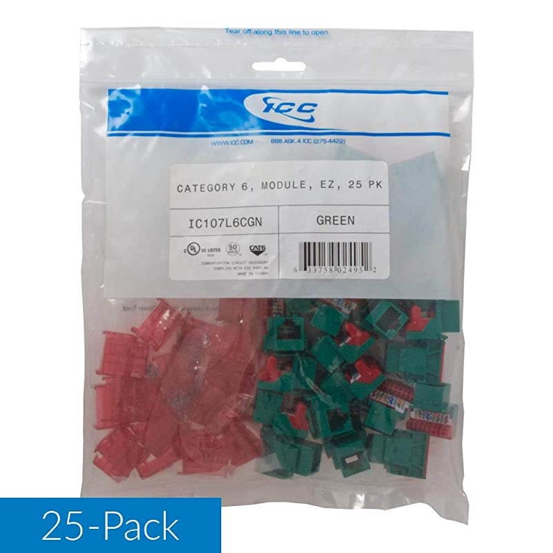 CAT6 RJ45 Keystone Jack for EZ Style Green 25Pack
