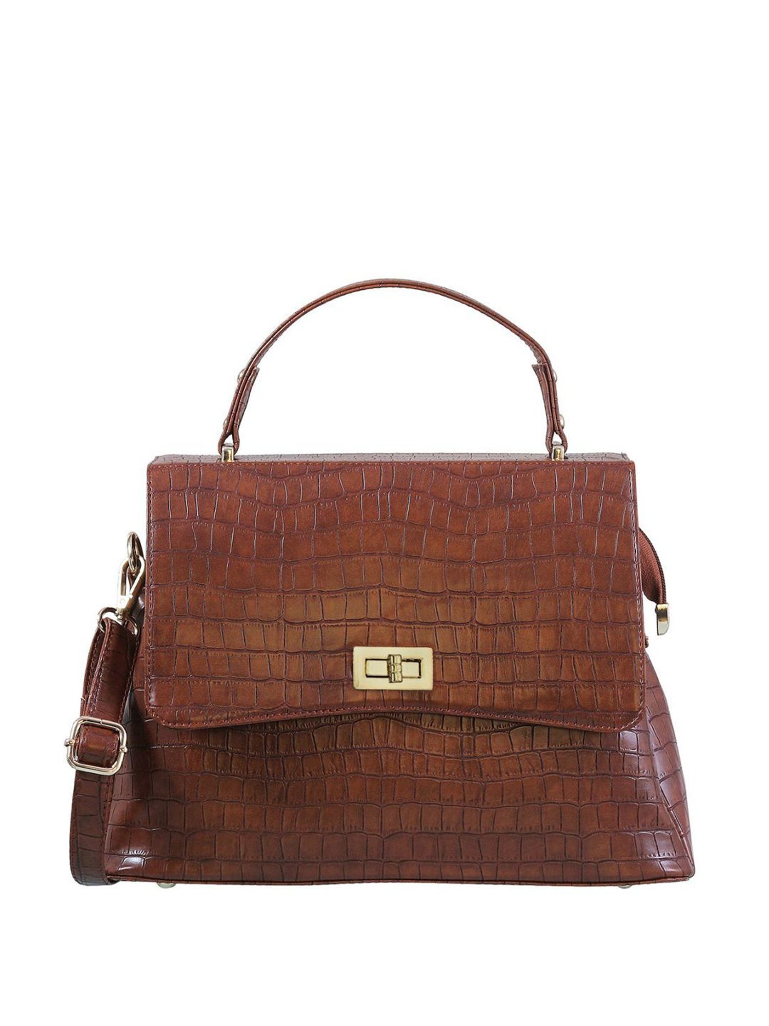 Bellissa Brown Textured Medium Premium Satchel Handbag