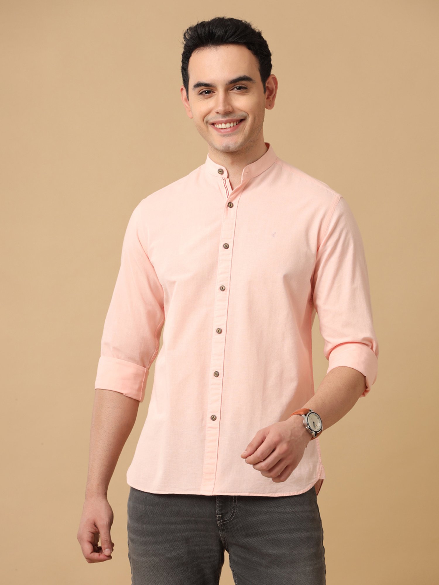 CAVALLO by Linen Club Pink Contemporary Fit Shirt