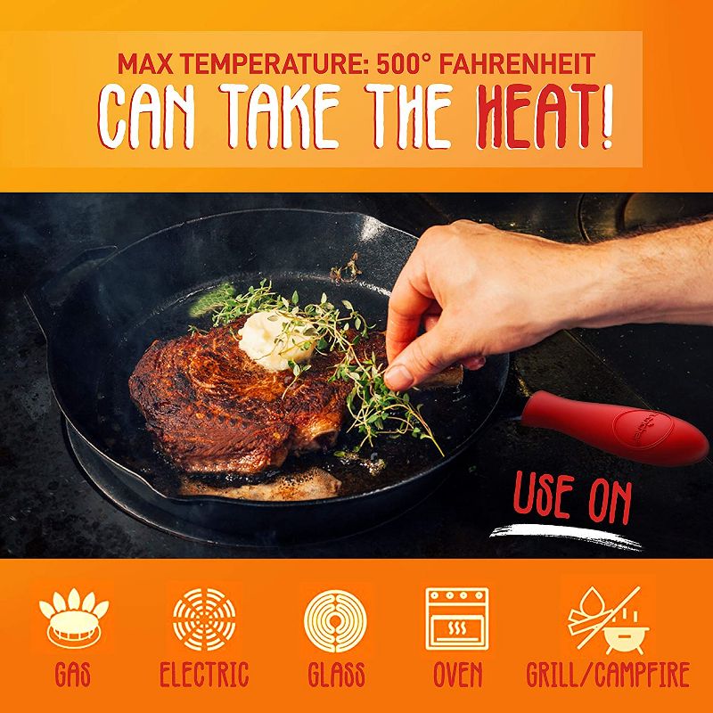 NutriChef Heavy Duty Non Stick Pre Seasoned Cast Iron Skillet Frying Pan 3 Piece Set, 8 Inch 10 Inch 12 Inch Pans with Silicone Handles