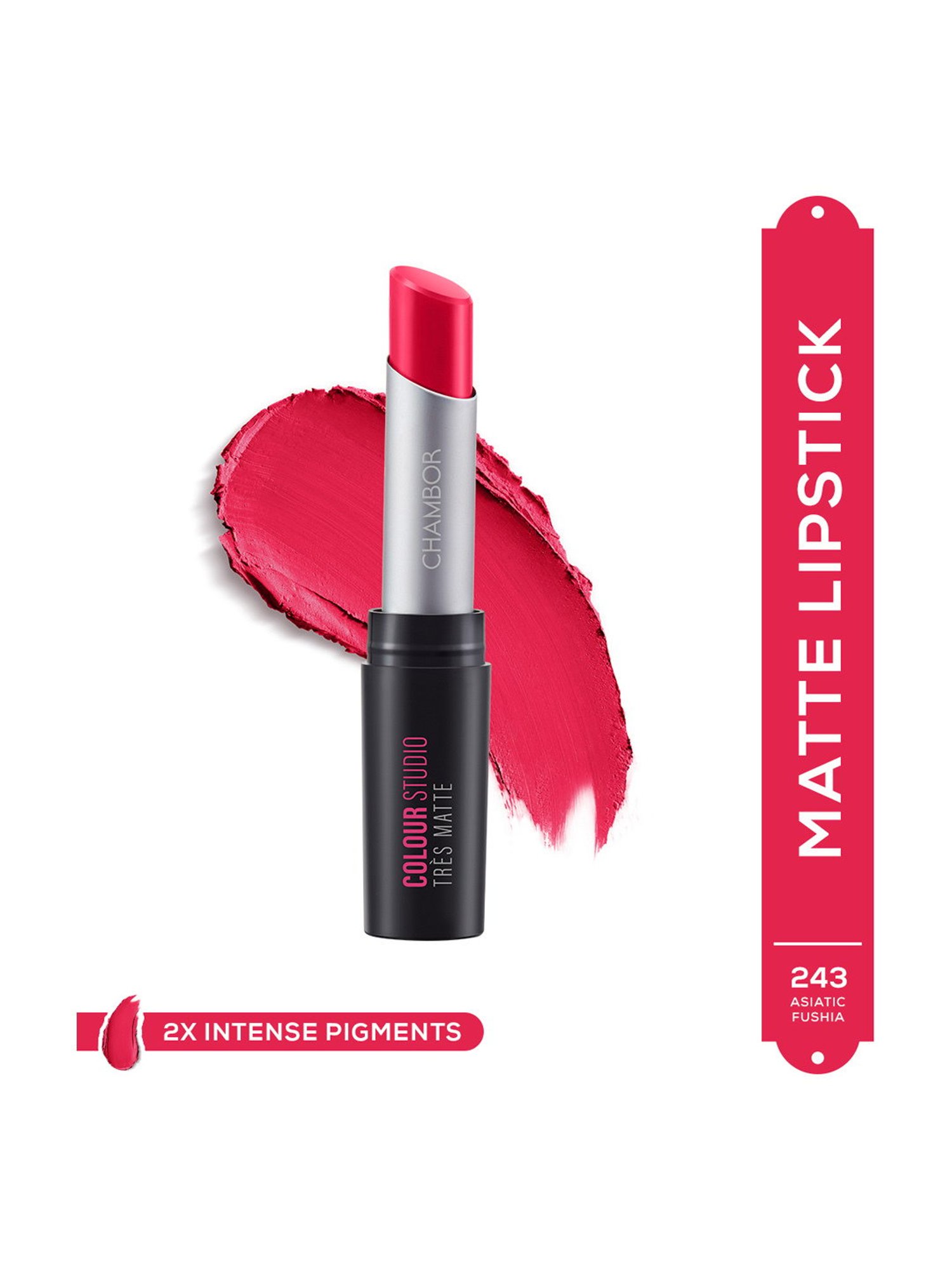 CHAMBOR Colour Studio Tres Matte Lipstick 243 Asiatic Fushia - 3.2 gm