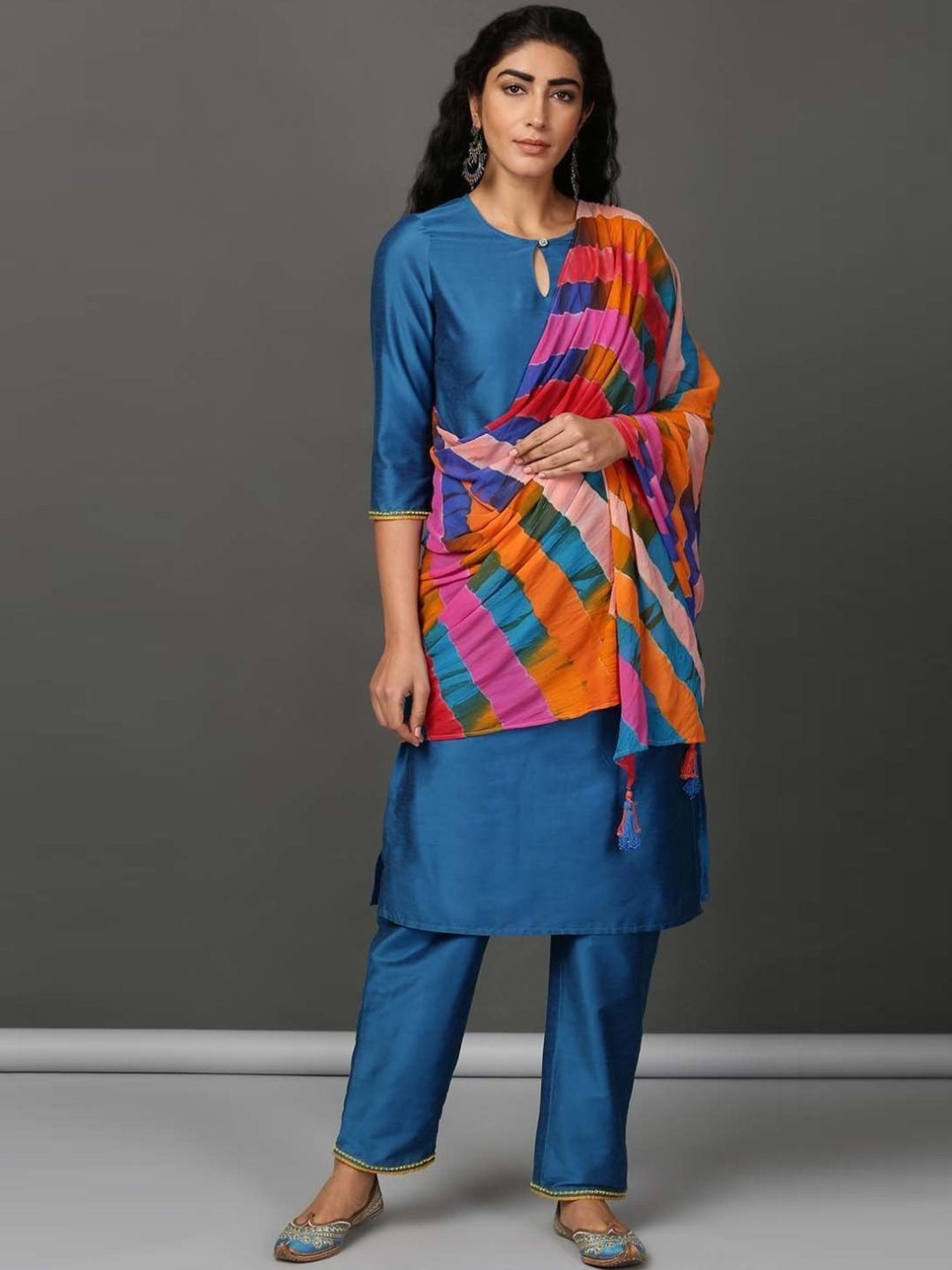 Nuhh Blue Confetti Kurta and Pant Set with Dupatta