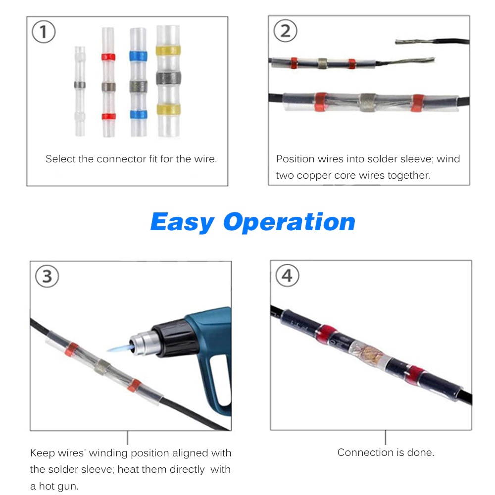 120PCS/Box Heat Shrink Tube Waterproof Assorted Solder Seal Sleeve Wire Connectors Shrinkage Tubing Butt Terminal Connector