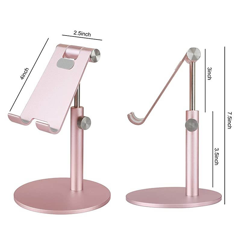 Adjustable Tablet Stand Cell Phone Desk Holder Aluminum Desktop Stand Solid AntiSlip Portable Universal Holders Compatible with All Mobile Smart Phone TabletRose Gold