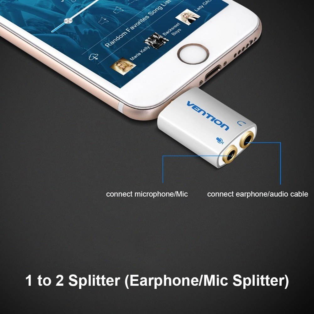 VENTION 3.5mm Audio Adapter Audio Splitter with Mic 1 Male to 2 Female Audio Adapter for Headphone PC Mobile Phone Silver