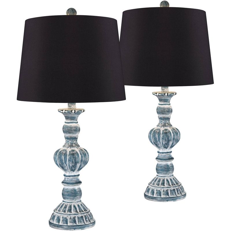 Regency Hill Tanya Blue Wash Black Shade Table Lamps Set of 2