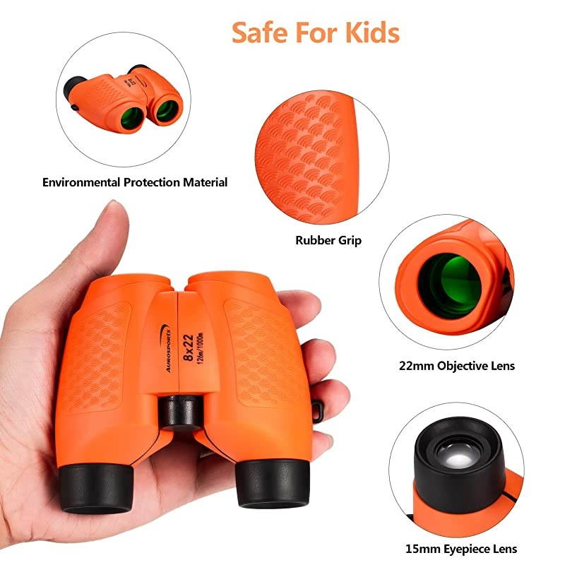 Kids Binoculars Auto Focus, Gifts for 4-8 Year Old Girls Boys,5-13 Year Old Top Boys Girls Toys for Kids Teen Children Birthday Gifts Orange