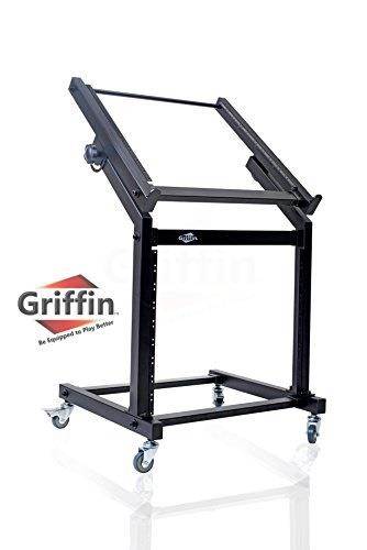 Rack Mount Rolling Stand & Adjustable Mixer Platform Rails by GRIFFIN | 19U Cart Holder for Music Studio Booth Pro Audio Recording Cabinet | Stage Equipment DJ Gear Storage Case for Amplifier, Effects