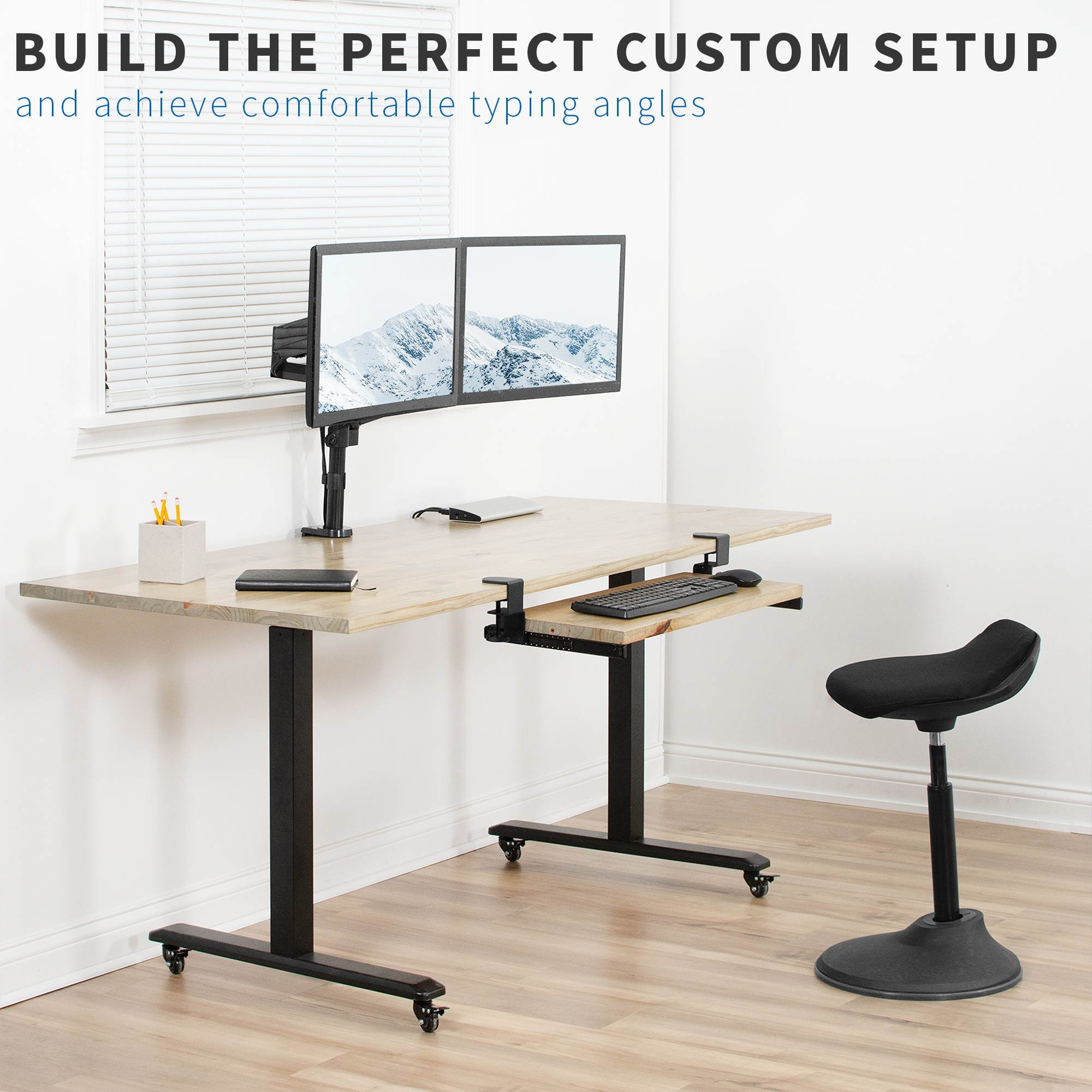 VIVO Under Desk Clamp and 12 inch Rail Set for DIY Custom Wooden Keyboard Trays (Tray Not Included) (MOUNT-RAIL02)