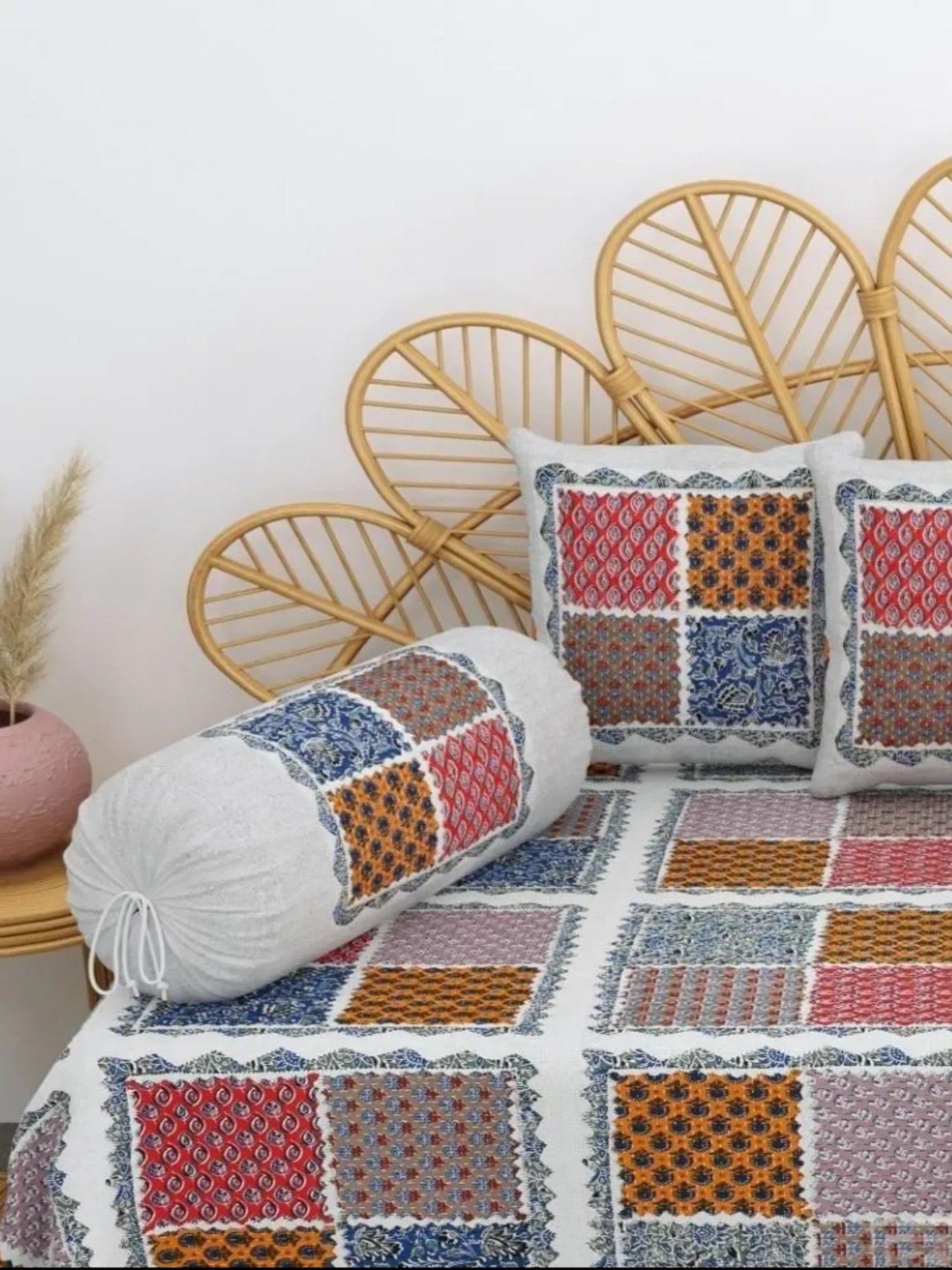 Living Roots Printed Blue 300 TC Cotton Single Diwan - Set of 8