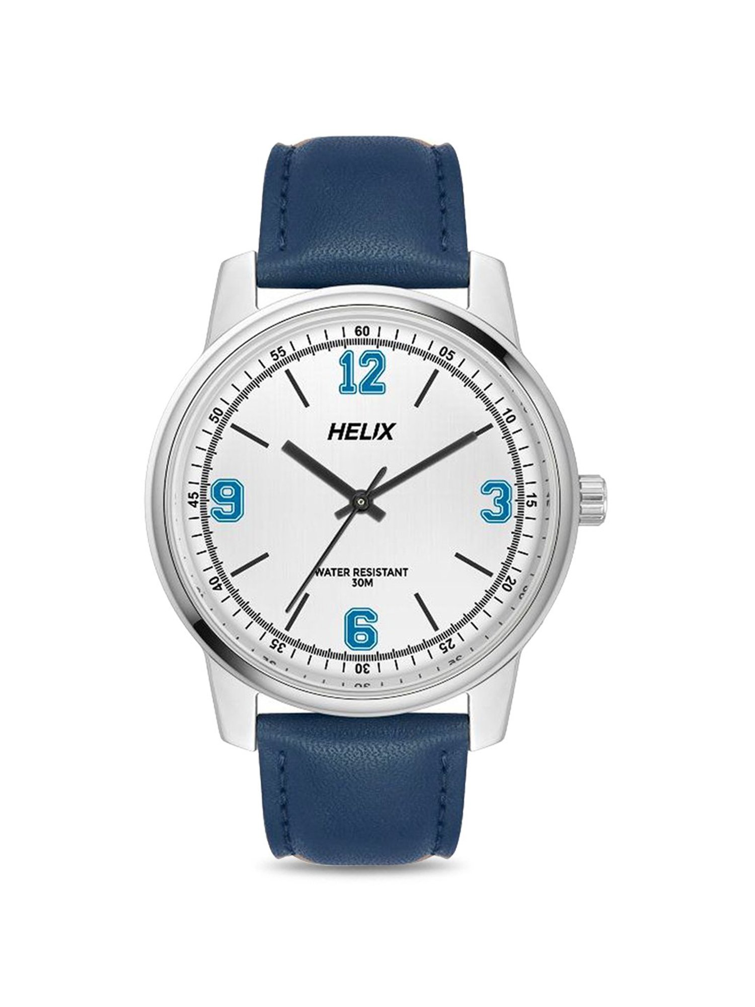 Helix By Timex White Round Dial Analog Leather Men Watch - TW046HG01