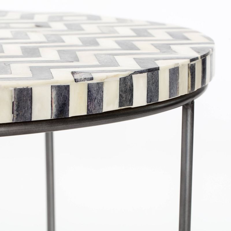 Zahra Round Side Table Black/White - Adore Decor