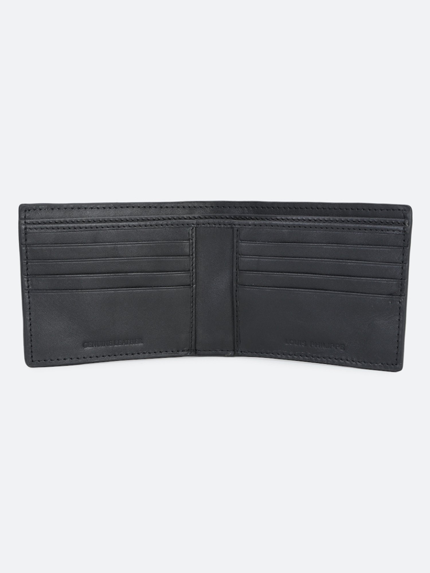 Louis Philippe Black Leather Textured Bi-Fold Wallet