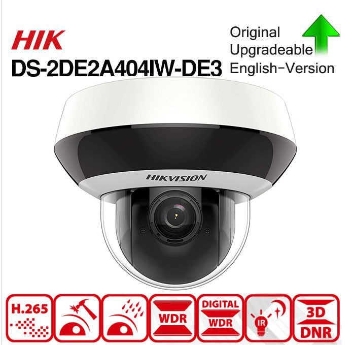 Hikvision 4MP HD PTZ Outdoor POE IP Camera DS-2DE2A404IW-DE3, Pan/Tilt/2.8mm~12mm 4X Optical Zoom, 4-Megapixel (2560x1440),Night Vision 20m,SD Card Recording,Audio Input Output IP66 IK10 H.265+, 1-Pcs
