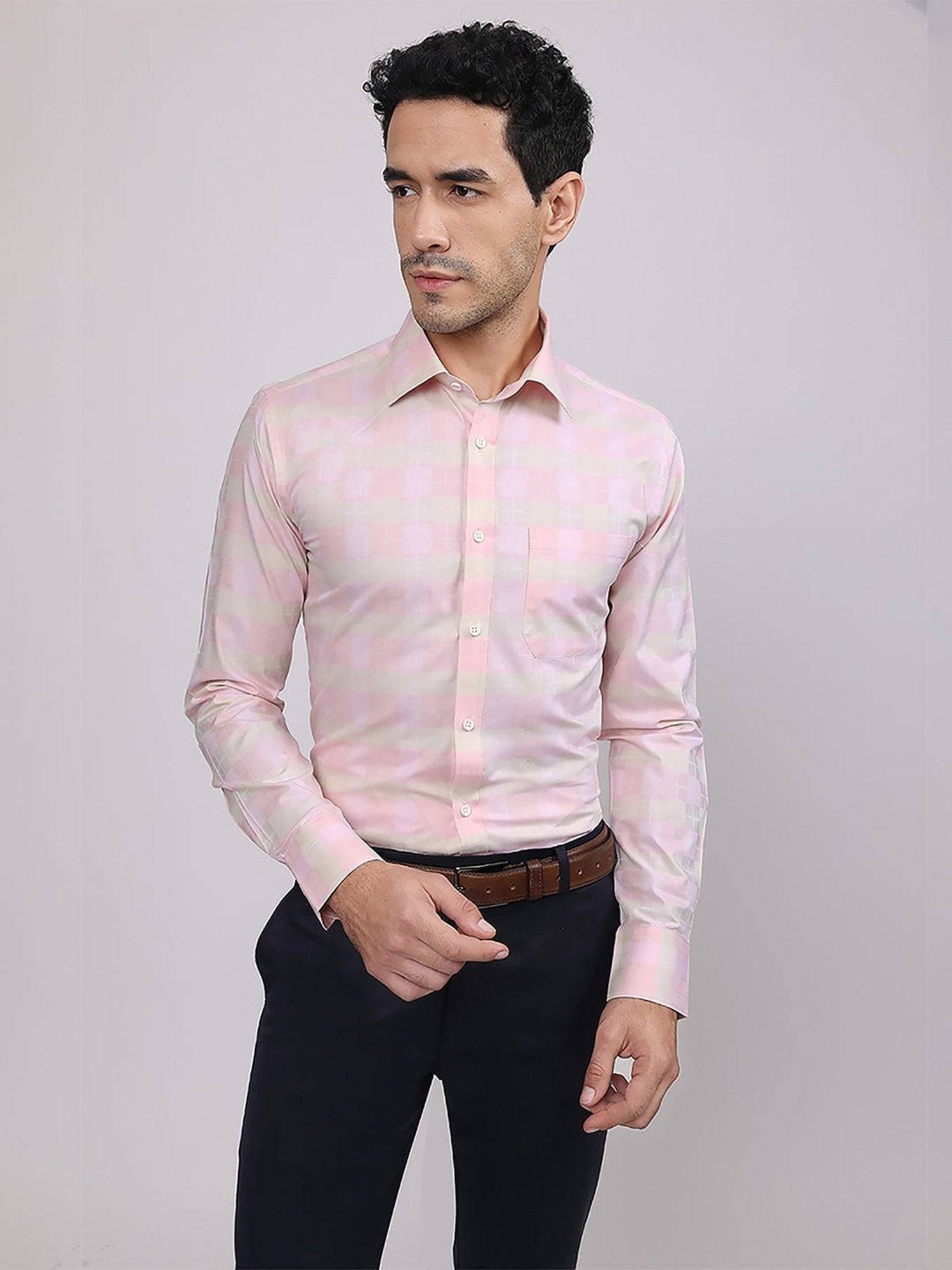 Louis Stitch Pink Cotton Regular Fit Checks Shirt