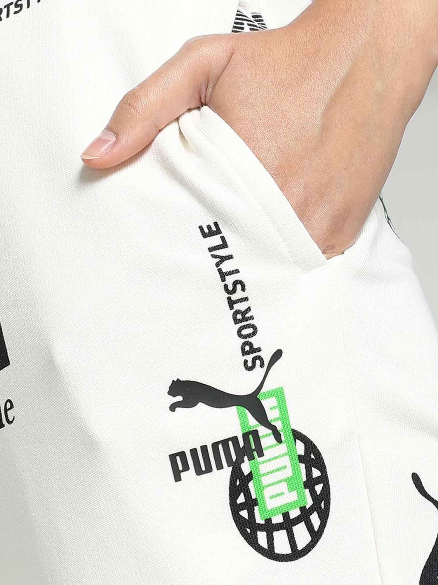 Puma White Cotton Printed Sports Track Pants