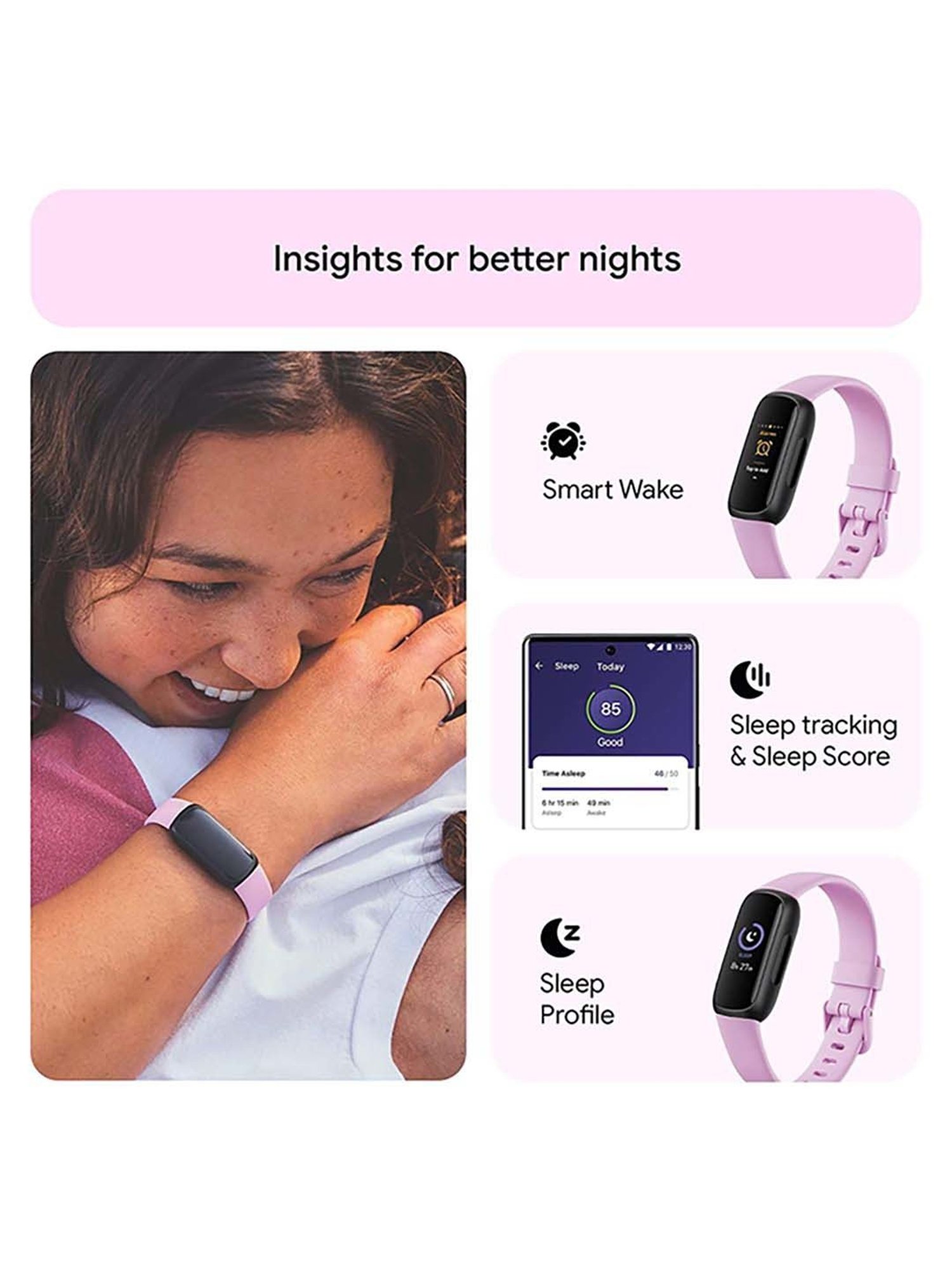 Fitbit Inspire 3 Health & Fitness Tracker Smartband (Lilac Bliss / Black)