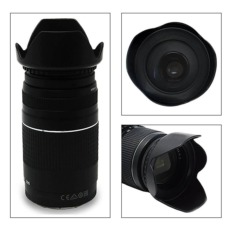 Lens Hood Kit with Hard Lens Hood + Soft Lens Hood for Canon Cameras Including Canon Rebel T7 T6 T5 T3 T7i T6i T6s T5i T4i SL3 SL2 SL1, Canon EOS 7D/7D Mark II 70D 77D 90D DSLR Cameras