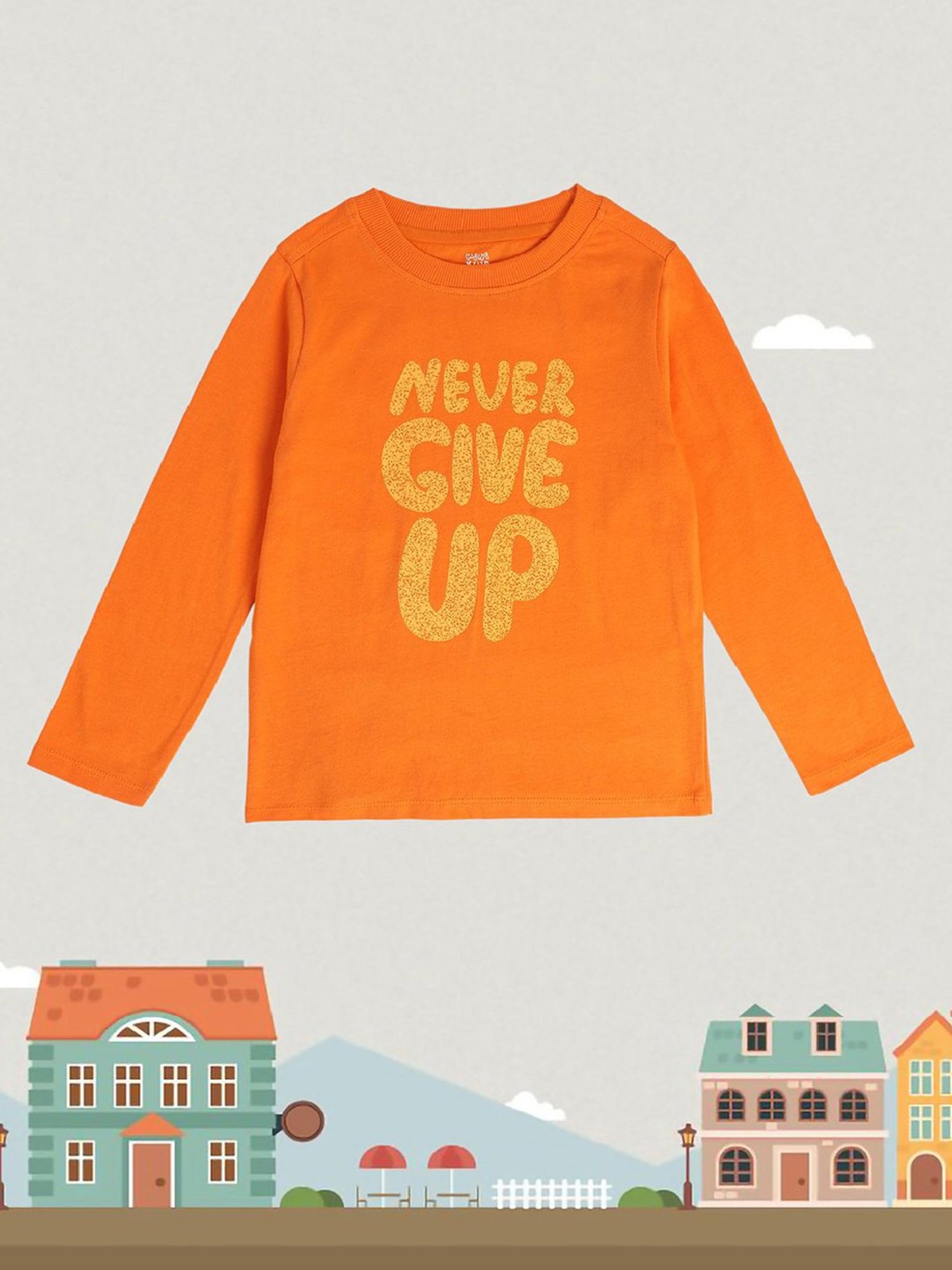 MINIKLUB Kids Orange Printed Full Sleeves T-Shirt