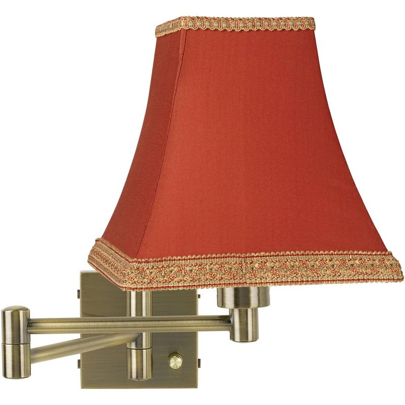 Barnes and Ivy Modern Swing Arm Wall Lamp Antique Brass Plug-In Light Fixture Rust Orange Square Shade for Bedroom Bedside Reading