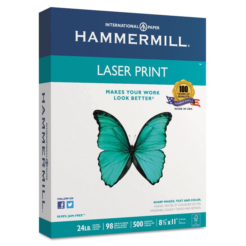 Hammermill Laser Print Office Paper 98 Brightness 24lb 8-1/2 x 11 White 500 Sheets/Rm 104604