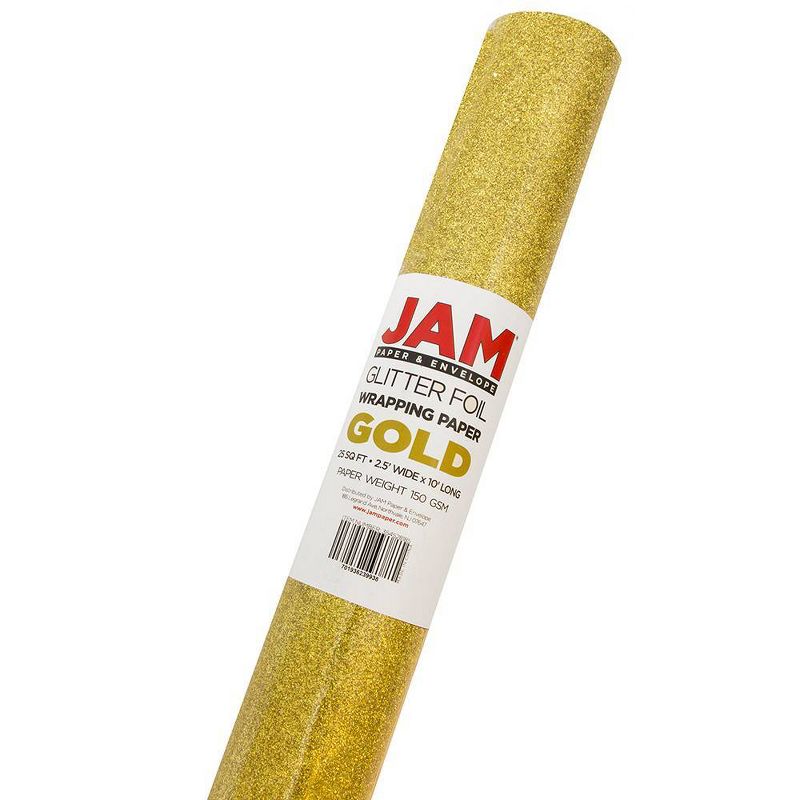 JAM PAPER Gold Glitter Gift Wrapping Paper Roll - 1 pack of 25 Sq. Ft.