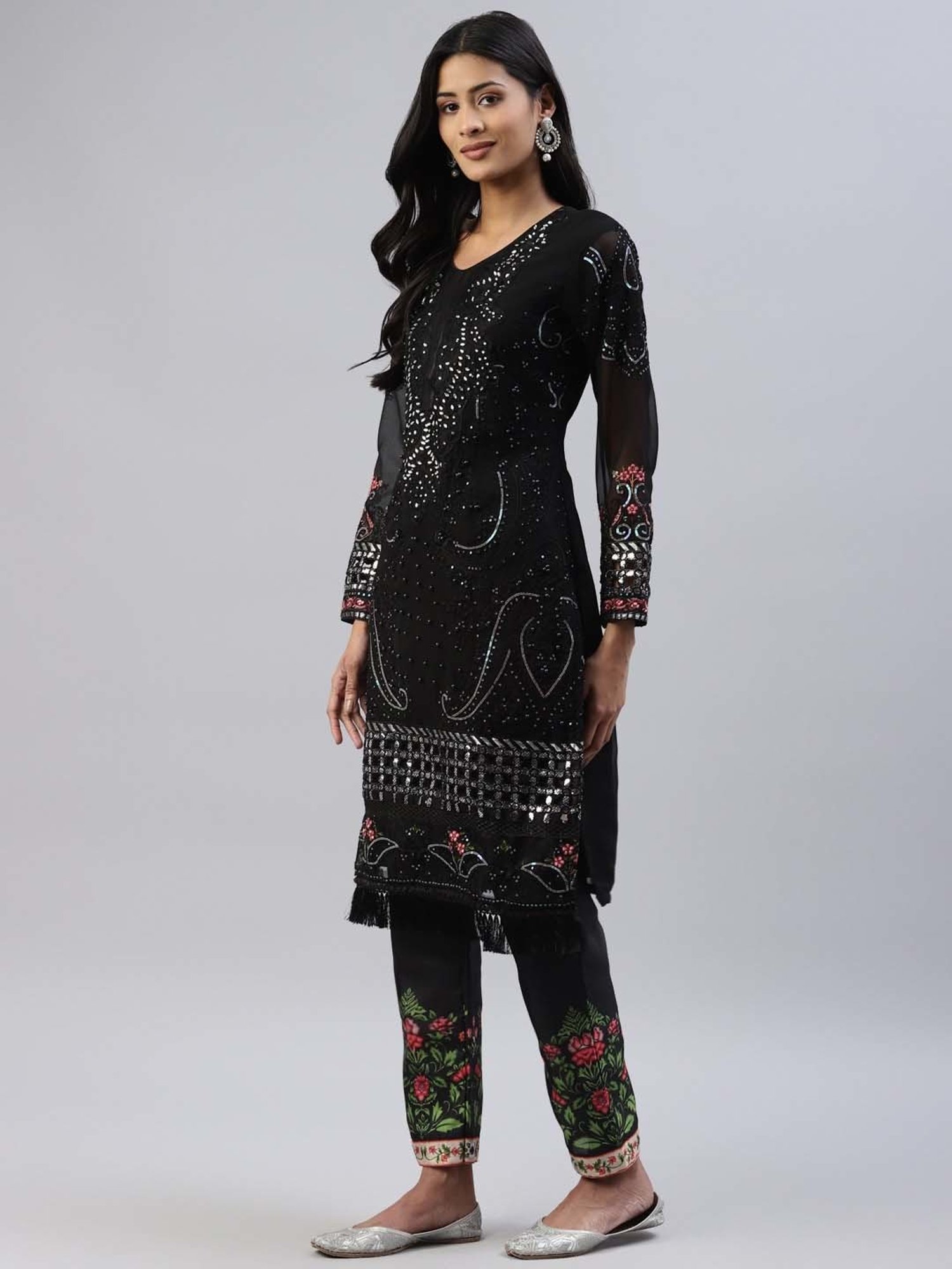 READIPRINT FASHIONS Black Embroidered Unstitched Dress Material