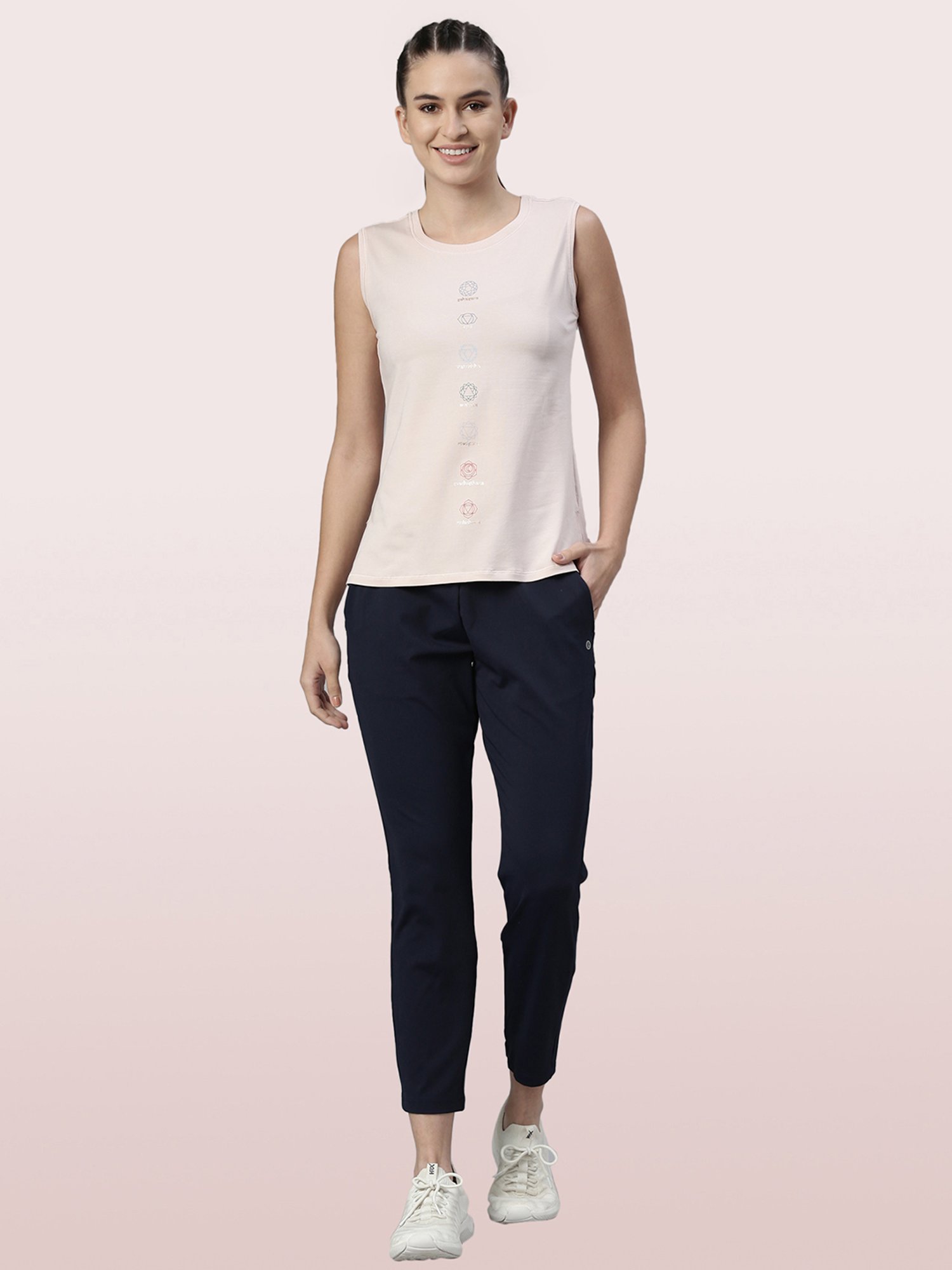 Enamor Light Pink Printed Crew T-Shirt