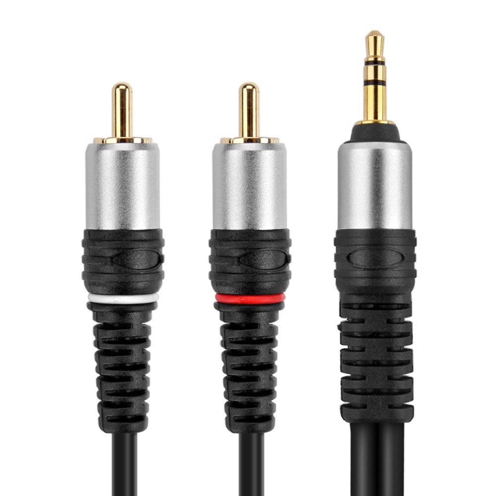 TNP Gold Plated 3.5mm to RCA Audio Cable (50 Feet) Bi-Directional Male to Male Converter AUX Auxiliary Headphone Jack Plug Y Adapter Splitter to Left/Right Stereo 2RCA Connector Wire Cord