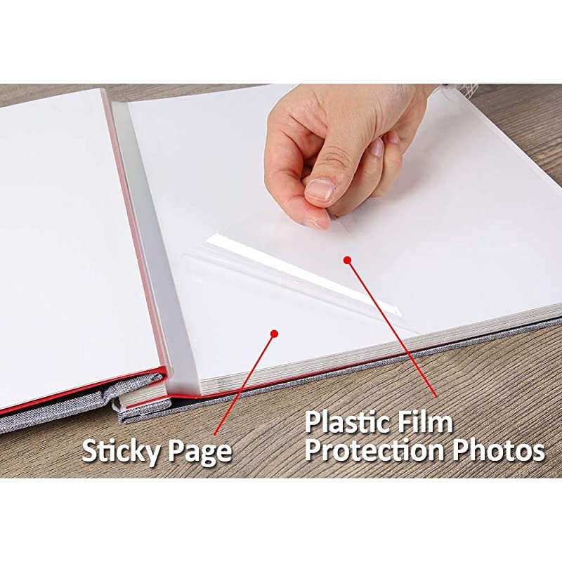 Adhesive Photo Album Magnetic Scrapbook Album 40 Magnetic Double Sided Pages Fabric Hardcover DIY Photo Album Length 11 x Width 106 Inches with A Metallic Pen Grey