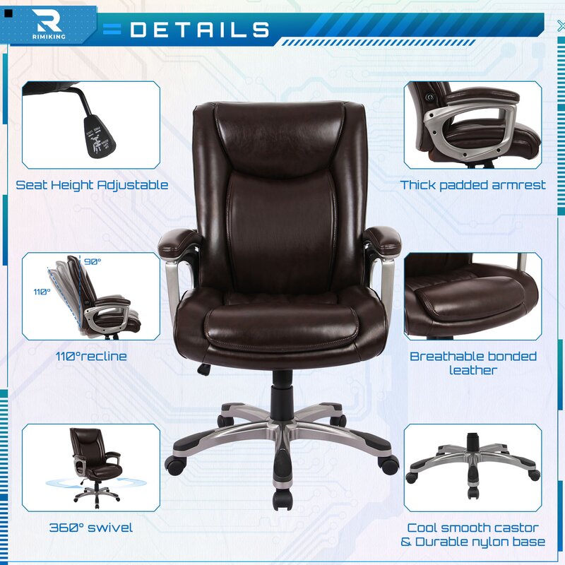 Ergonomic Memory Foam Executive Office Chair - Adjustable Height Built-in Lumbar Support Tilt Angle Computer Desk Chair, Swivel Thick Padded for Comfort