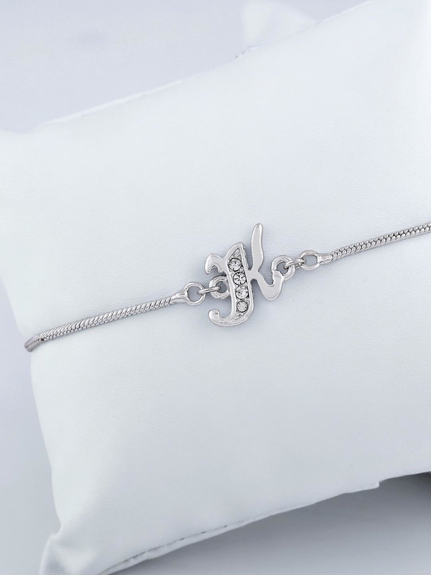 Estele Rhodium-Plated Artistic K Initial Bracelet with Crystals for Women