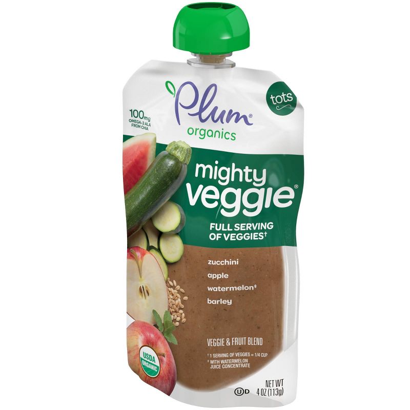 Plum Organics Mighty Veggie Zucchini Apple Watermelon & Barley Baby Food Pouch - 4oz