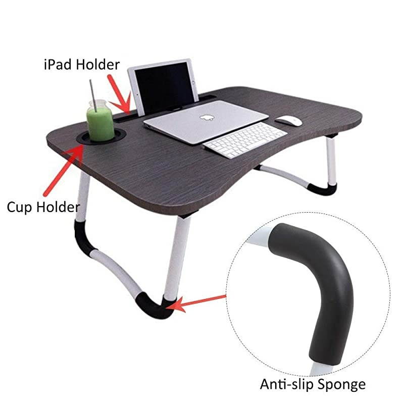 Laptop Bed Tray Table  Portable Laptop Desk Lap Tablet with Foldable LegsampCup Slot Multifunctional Notebook Stand Reading Holder for Eating Breakfast Reading Book Watching Movie on BedCouch