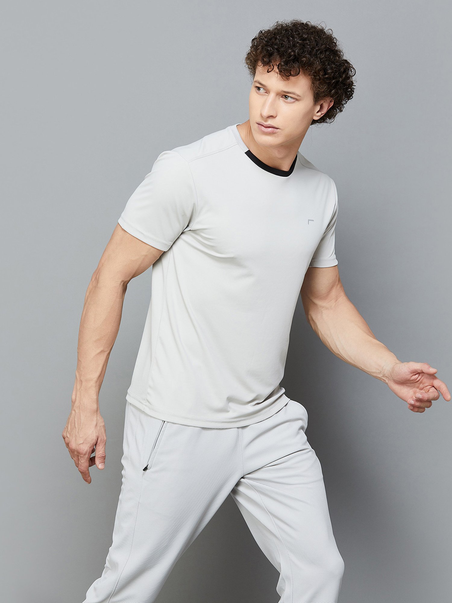 Fame Forever by Lifestyle Light Grey Regular Fit Sports T-Shirt