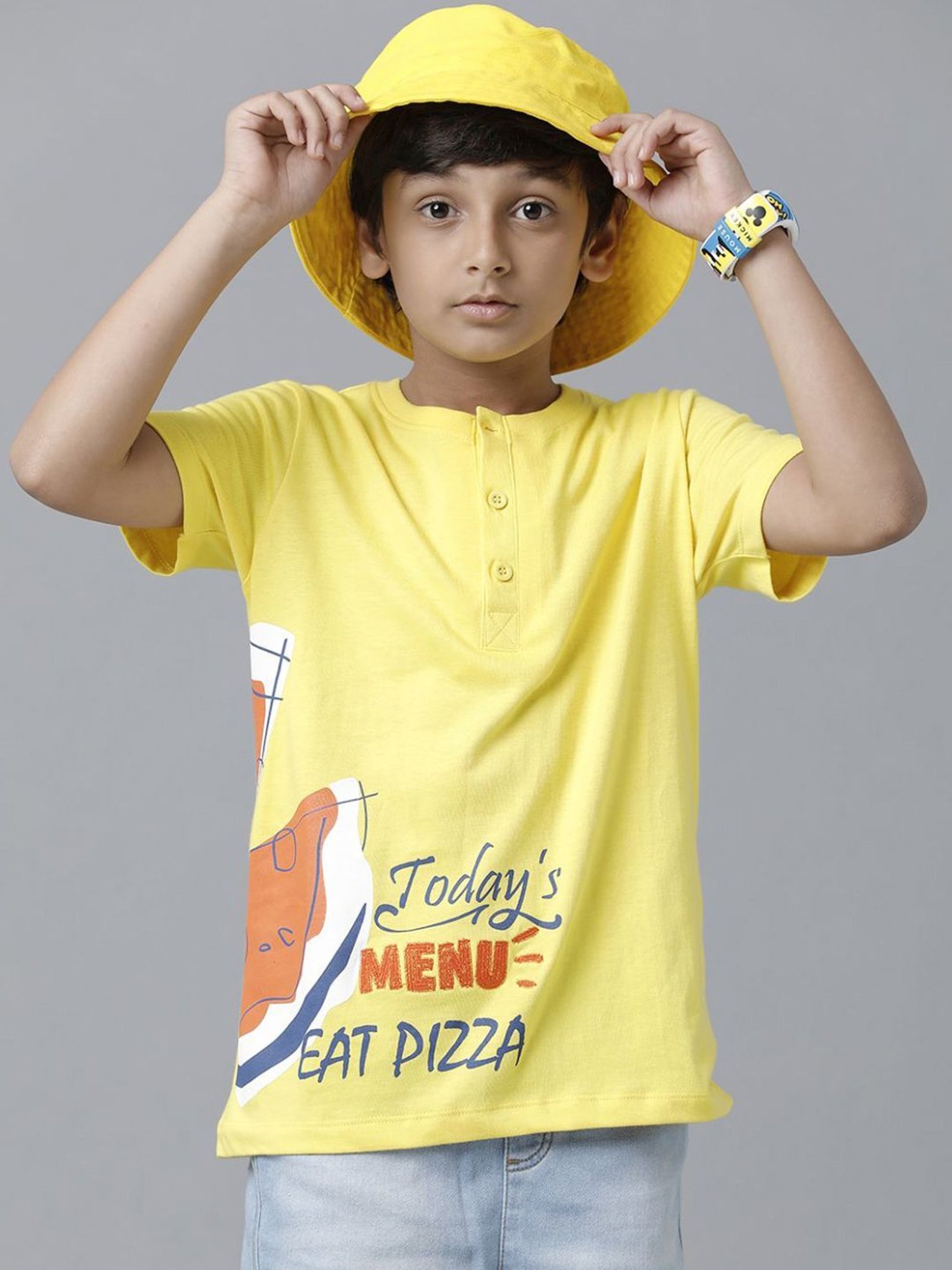 Under Fourteen Only Boys Yellow Cotton Printed T-Shirt