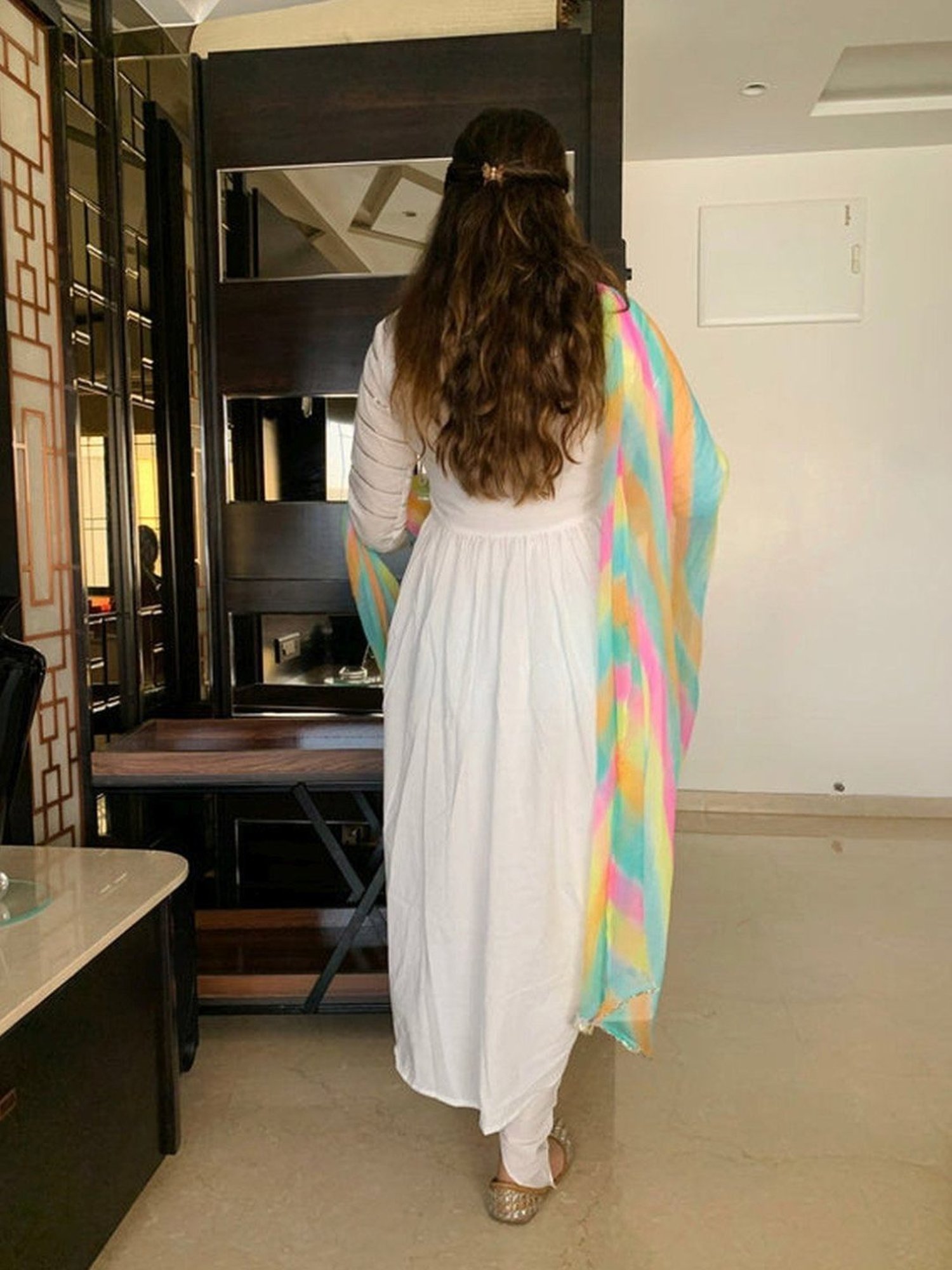 Thread and Button Ash White Kurta with Dhoti